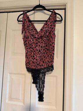 Pink Leopard Cowl-Neck Camisole Bodysuit